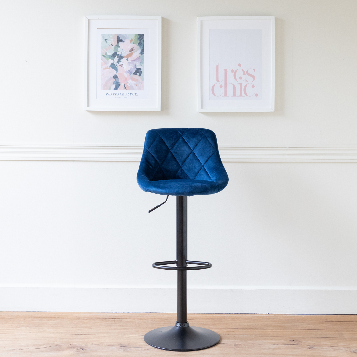 Tabouret de bar en velours bleu ROBIN